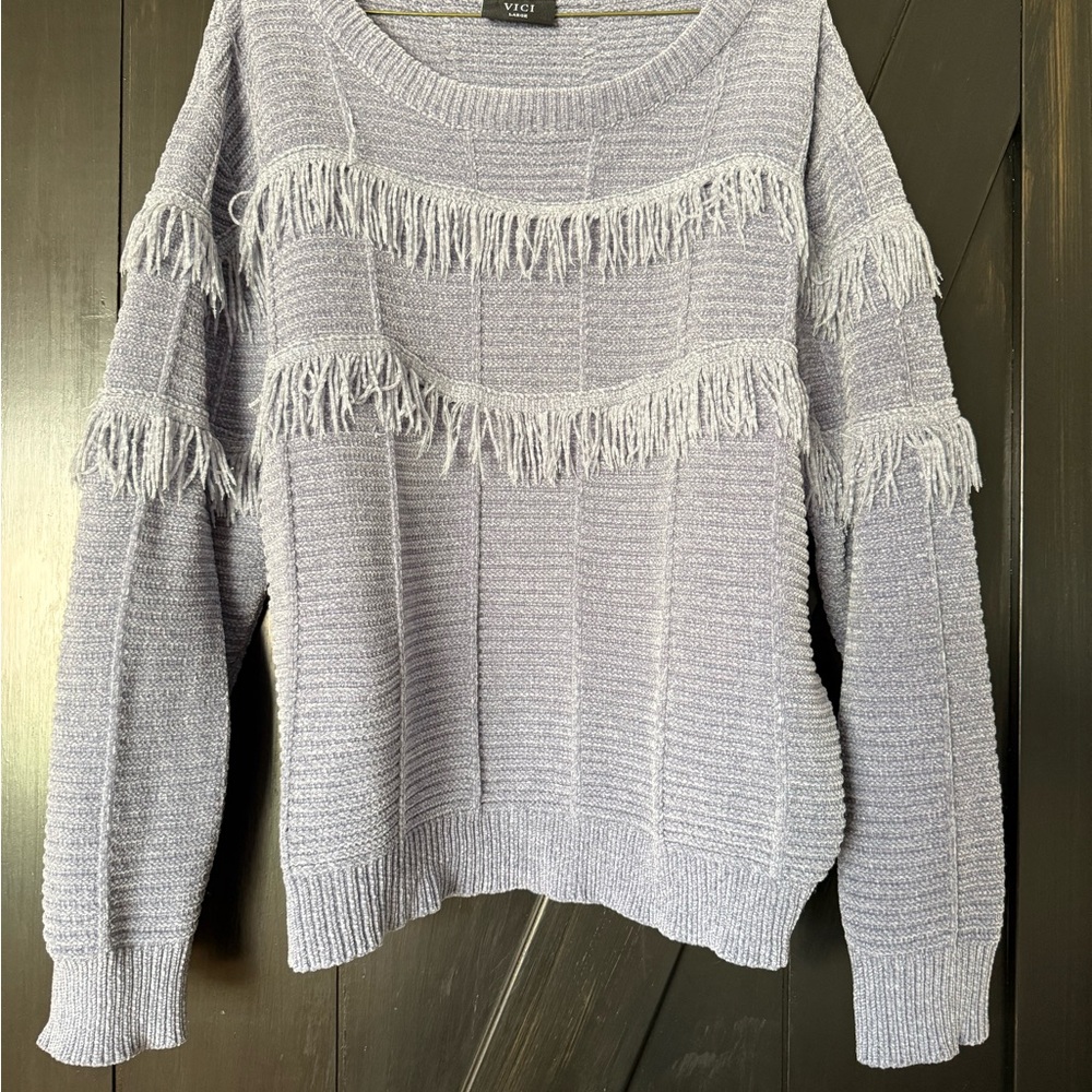 Vici Light Blue Fringe Sweater